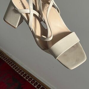 Journee Collection Cream Strappy Block Heels
